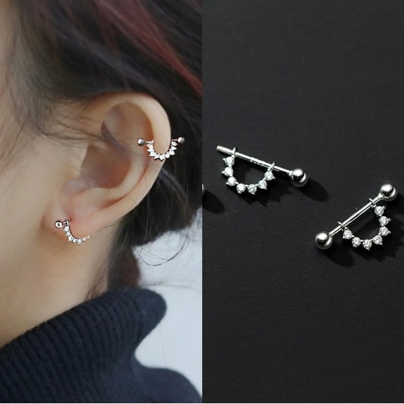 HOOUN 925 Sterling Silver Small CZ Huggie Hoop Screw Back Stud Earrings Gift For Her