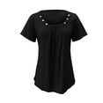 thumbnail image 4 of ATOYSOY Women's Cotton Lined Business Tees Loose Dressy Tunic Shirts Square Neck Pleated Blouses Summer Holiday Short Sleeve Tops Button Cute Pullovers Casual Fashion Black L, 4 of 6