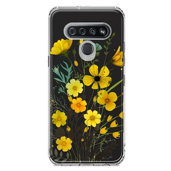 MUNDAZE LG K51 Yellow Summer Flowers Floral Shockproof Clear Hybrid Protective Phone Case Cover