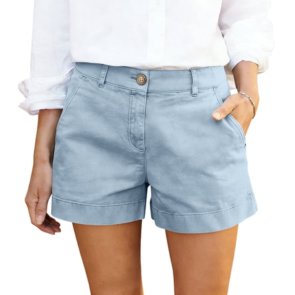 Evdexr Chino Shorts for Women Button Down Wide Leg Shorts 2026 High Waisted Office Short Loose Fit Lightweight Lounge Bermuda Shorts with Pockets Sky Blue XL