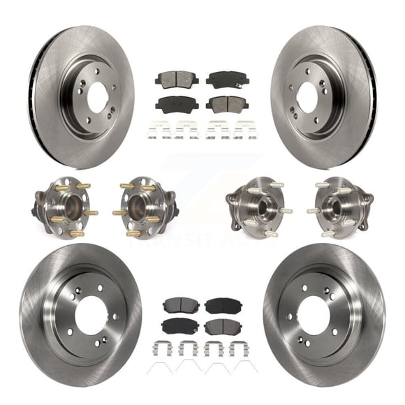 Transit Auto Front Rear Hub Bearing Assembly Disc Brake Rotor and Semi-Metallic Pad Kit (10Pc) for Car 2016 Hyundai Sonata GAS engine with Electric Parking Left Right Driver Passenger KBB-115227