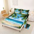 thumbnail image 2 of Castle Fairy Impasto Tropical Palm Beach Queen Sheets 4 Pieces,Mountain Coast Sunny Seascape Print Queen Sheet Sets,Turquoise Sand,1 Fitted Sheet,1 Flat Sheet and 2 Pillowcases, 2 of 6