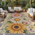 thumbnail image 2 of Vintage Daisy Floral Outdoor Rug for Patio/Deck/Porch, Non-Slip Large Area Rug 5 x 8 Ft, Spring Flowers Botanical Leaves Rustic Indoor Outdoor Rugs Washable Area Rugs, Camping Rug Carpet Runner, 2 of 8