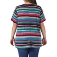 thumbnail image 3 of Agnes Orinda Women's Plus Size Babydoll Top V Neck Short Sleeve Multi-Color Striped Summer Casual Blouse 1X Rainbow, 3 of 6