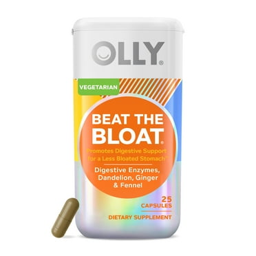 OLLY Beat The Bloat Capsule Supplement, Digestive Enzyme Support,* Dandelion, Ginger, 25 Ct