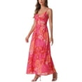 thumbnail image 4 of Vestido Maxi Elegante con Estampado Floral para Mujeres, Con Nudo en el Frente y Escote Corazón, Talla XS, Rosa Fucsia, 4 of 6