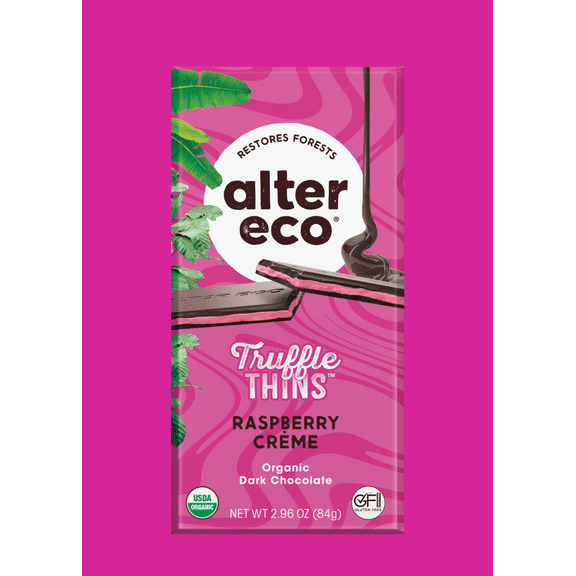 (Pack of 12), Alter Eco Raspberry Creme Truffle Thins Organic Dark Chocolate, 2.96 oz