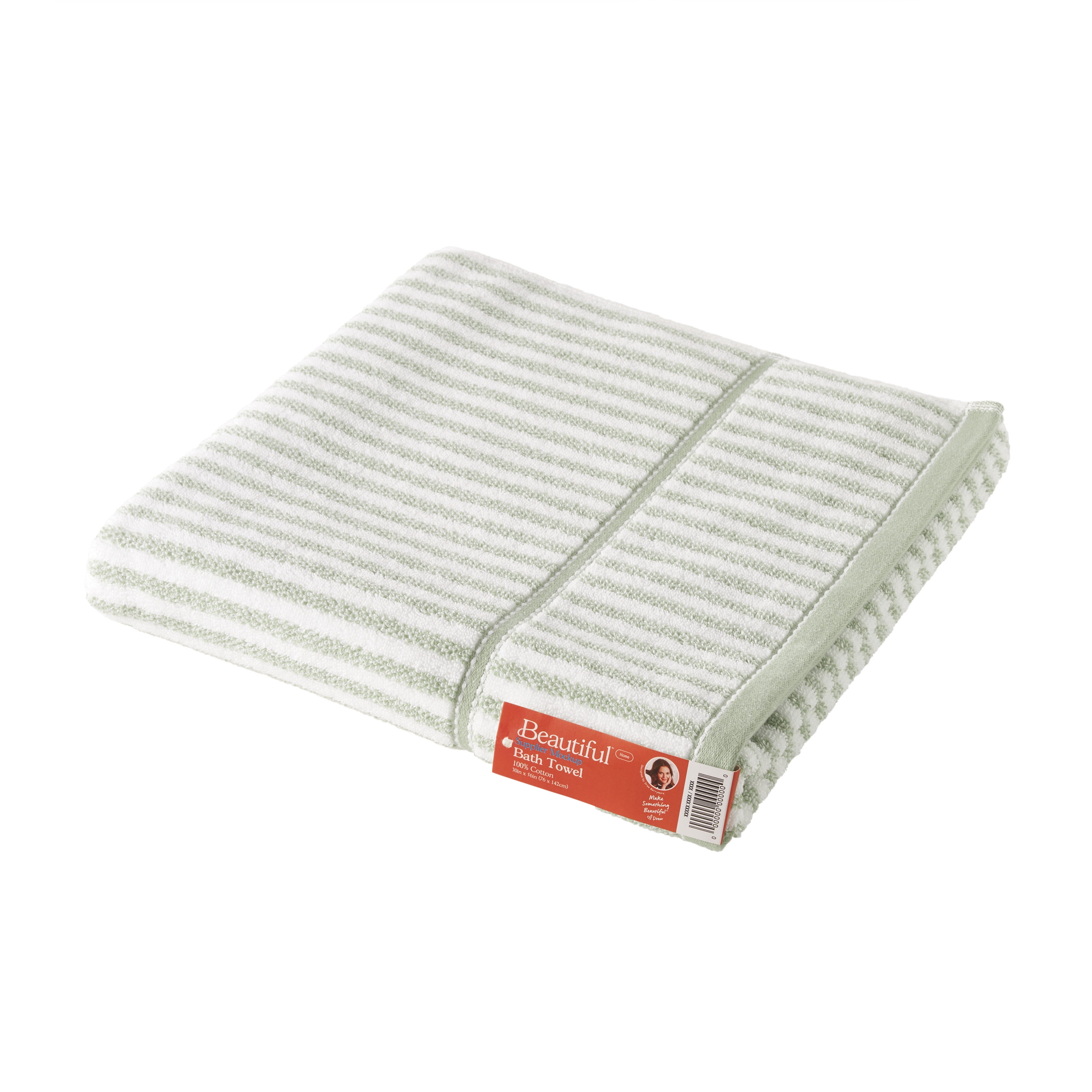 Beautiful by Drew Barrymore Stripe Bath Towel, Soft 100% Cotton, Sage Green