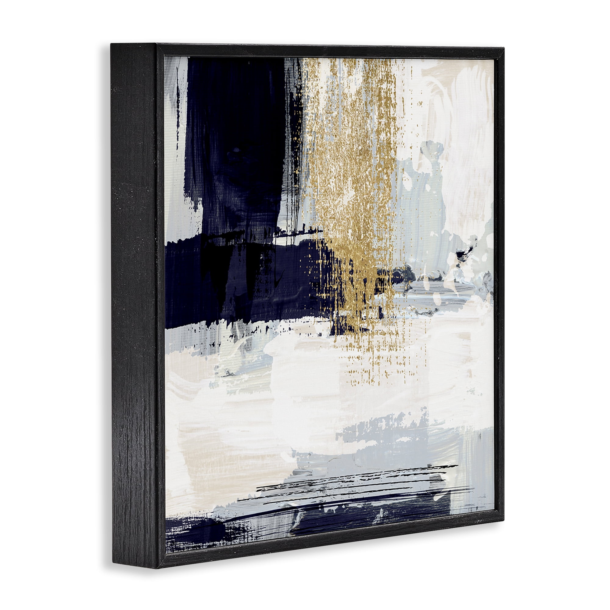 Stupell Industries Gold Accented Abstract Abstract Painting Black Framed Art Print Wall Art, 17 x 17