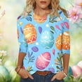 thumbnail image 2 of Women's Blouses,Easter Shirts for Women Cute Bunny Print Tops 3/4 Sleeve Casual Crewneck Pullover Holiday Blouses, 2 of 6