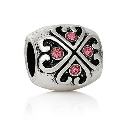 Snake Pattern - Heart Pattern w/ Rhinestones Bead Compatible for Most European Snake Chain Bracelet (Fuchsia)