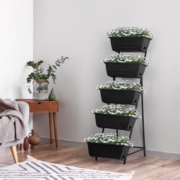 5 Tier Vertical Raised Garden Bed Flower Pot Box, Vertical Raised Bed with Drain Holes
