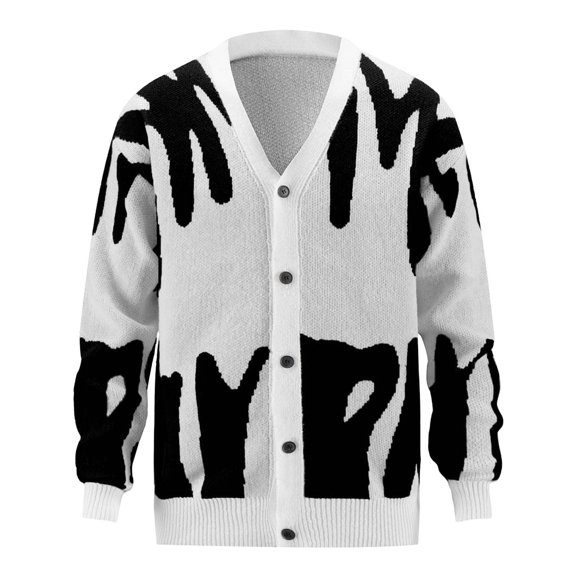 GBSYEWXS Men Pullover Sweaters Elegant Long Sleeve V-Neck Pullover Letter Print Fall White Sweater
