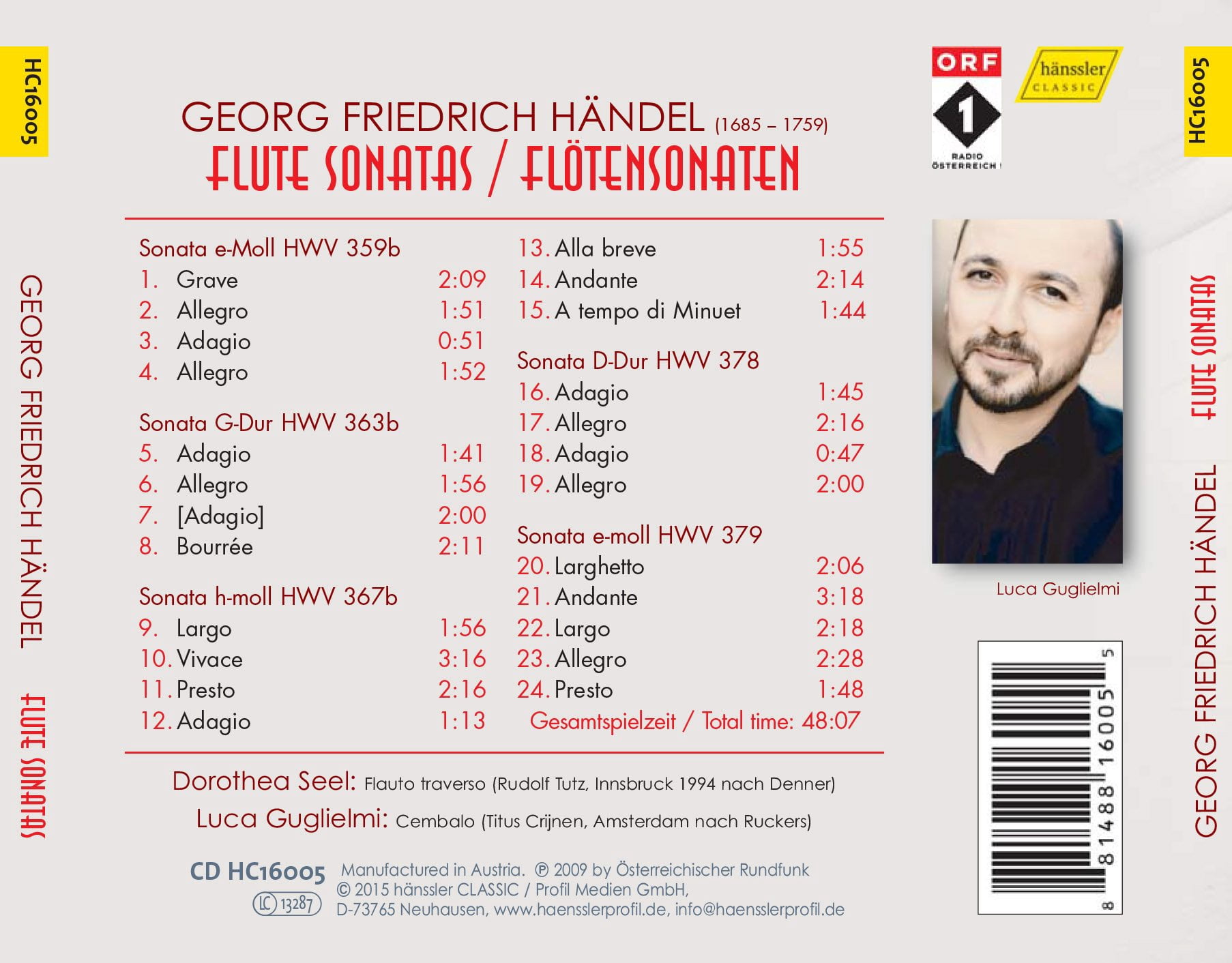 Handel / Seel / Guglielmi - Handel: Flute Sonatas - Music & Performance - CD