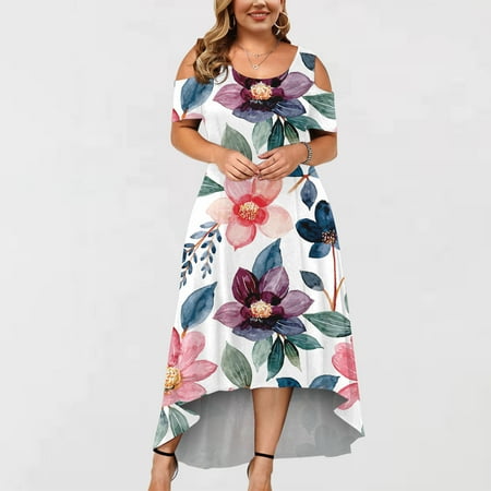 

jsaierl Fashion Women Summer Casual Short Sleeve Off The Shoulder Printing Dress for Women 2022