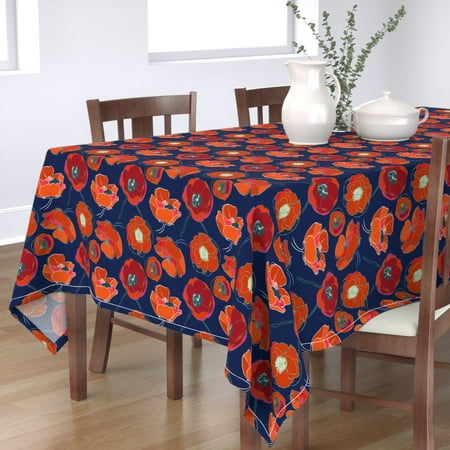 

Cotton Sateen Tablecloth 70 Square - California Poppies Poppy Flowers Floral Botanical Red Blue Navy Summer Print Print Custom Table Linens by Spoonflower