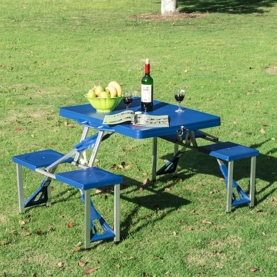 Outsunny Outdoor Portable Folding Camp Suitcase Picnic Table With Outsunny Outdoor Portable Folding Camp Suitcase Picnic Table With 4 Seats Blue