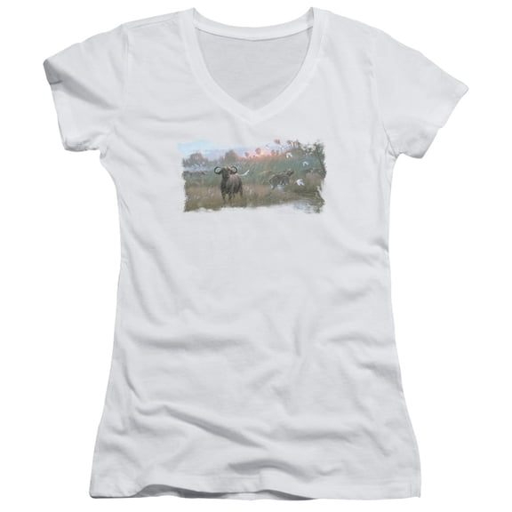 Wildlife Cape Buffalo Junior Women's T-Shirt V-Neck T-Shirt White