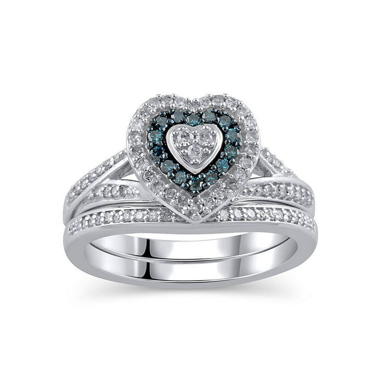 Sterling Silver Blue and White Diamond Heart Ring Sterling Silver Blue and White Diamond Heart Ring