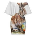 thumbnail image 6 of Cute Easter Bunny Women's Off The Shoulder Ruffles Summer Wedding Guest Loose Casual Party Beach Dress, 6 of 9