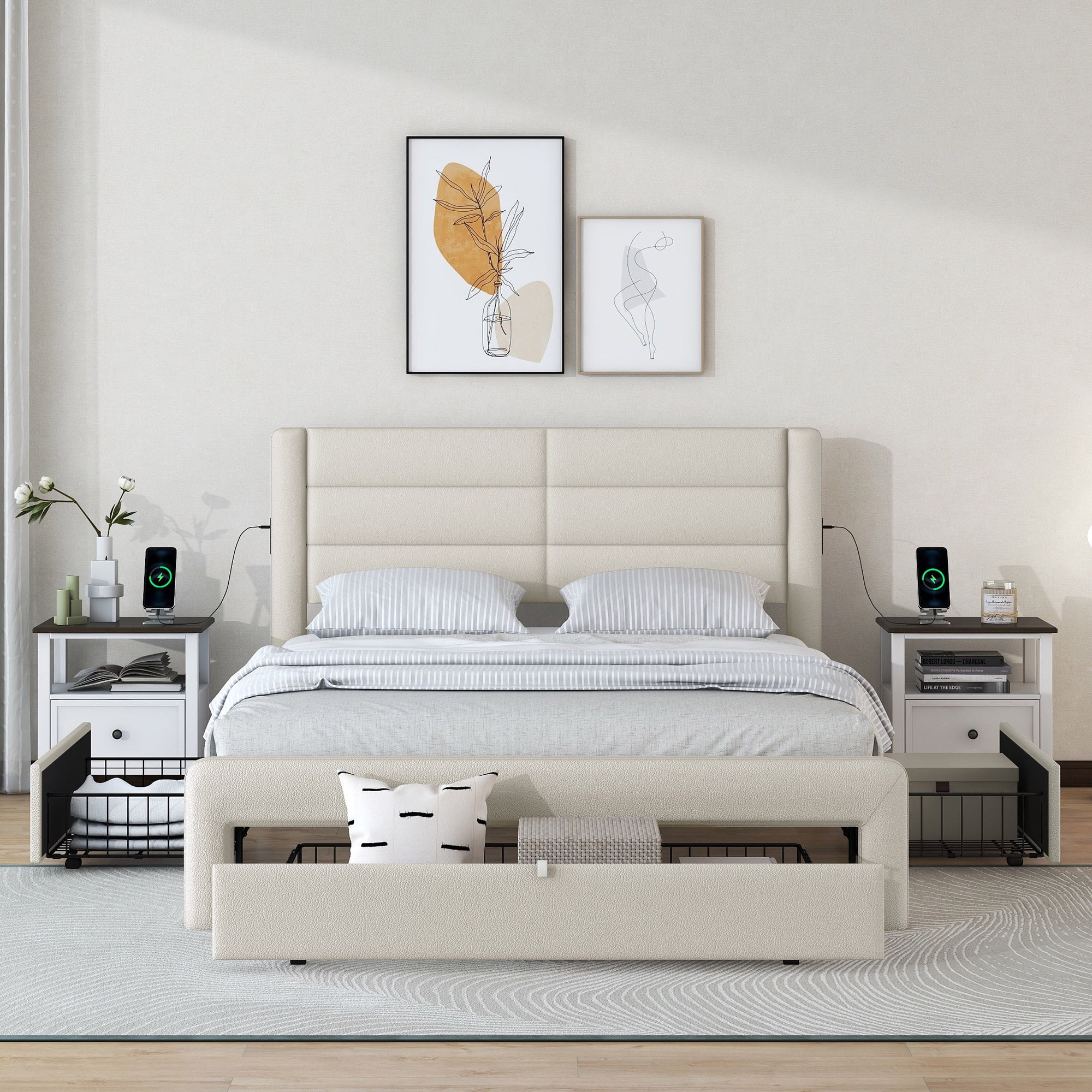 beige storage bed