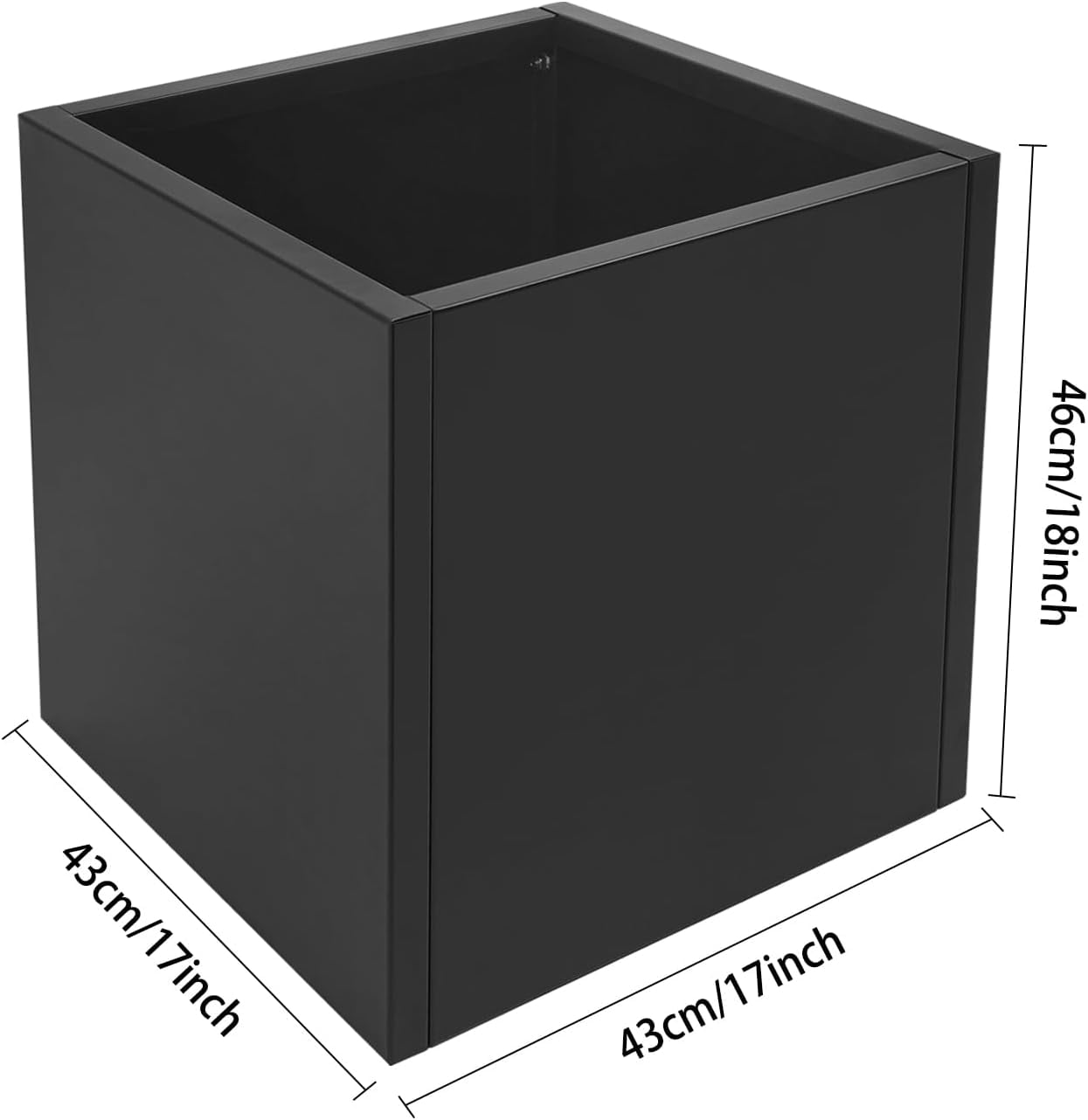 Large Black Square Planter, Cube Metal Planters Pot with Drainage Seams for Indoor and Outdoor, Heavy Duty Steel Flower Pots for Patio, Deck, Yard, Garden