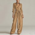 thumbnail image 5 of Womens Fashion Outfits Long Sleeve Button Shirt Belt Wide Leg for Pants Set for Travel Workwear Khaki S, 5 of 8