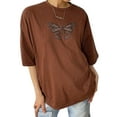 thumbnail image 1 of VISgogo, camiseta informal de manga corta para mujer, camisetas sueltas con estampado de mariposa y diamantes de imitación a la moda con cuello redondo VISgogo moda, 1 of 9