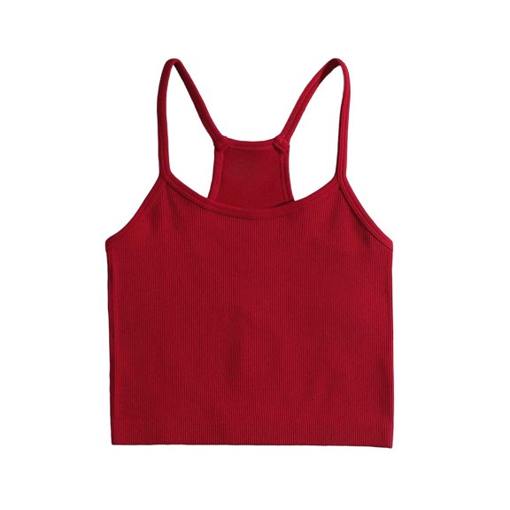 SPZTSX Ribbed Crop Tank Tops for Women Scoop Neck Sleeveless Racerback Slim Fit Casual Camisole Tops for Summer