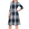 thumbnail image 5 of Women's Cocktail Dress Evening Dress 3/4 Sleeve Plaid Vintage Wedding Guest Dress for Party Banquet Spring Fall,Navy,2XL, 5 of 6