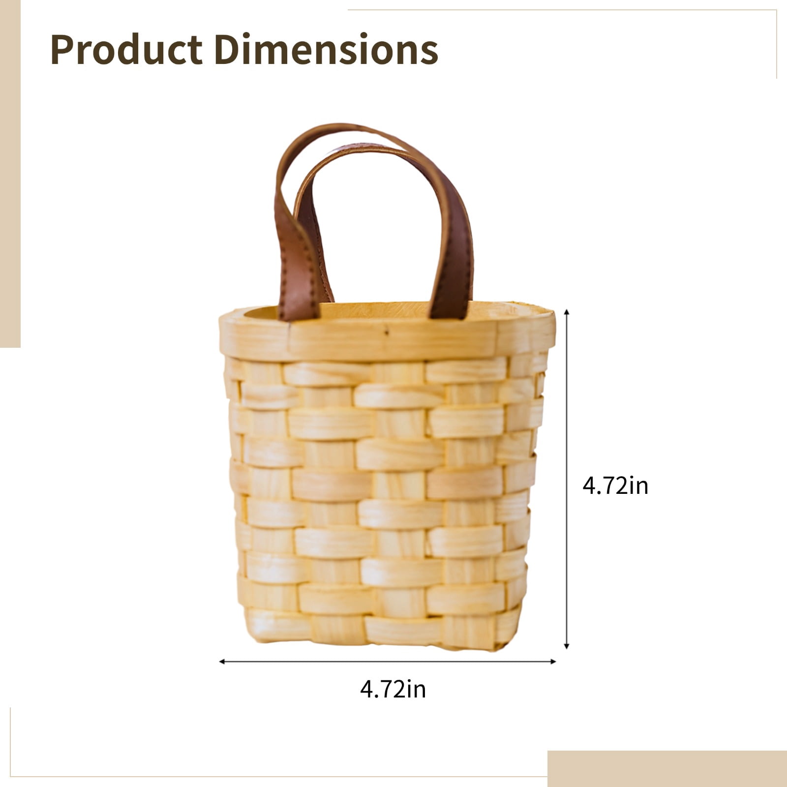 6 Pcs Small Wicker Storage Baskets – 4.7" Square Handwoven Baskets with Leather Handles, Decorative Organizer for Home, Gifts, Countertops & Shelves