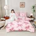 thumbnail image 4 of Manfei Teens Girls Pink Ribbon Bowtie Bedding Comforter Set 2pcs,Kawaii Bow-Tie Twin Comforter Sets Microfiber,Dreamy Princess Breathable Bedding Set,Lightweight Room Decor,Reversible, 4 of 8