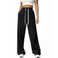 thumbnail image 3 of Women'S High Waist Loose Casual Drawstring Sweatpants Wide Leg Track Pants Fitness Pants with Pockets Black S, 3 of 7