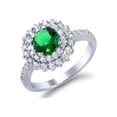 thumbnail image 2 of Round Green Cz Stone In Double Halo Sterling Silver Engagement Bridal Ring, 2 of 2
