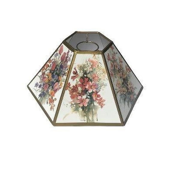 Upgradelights White with Gold Floral Hex 14 Inch Chimney Fitter Lampshade Replacement 5 X 14 X 7.5