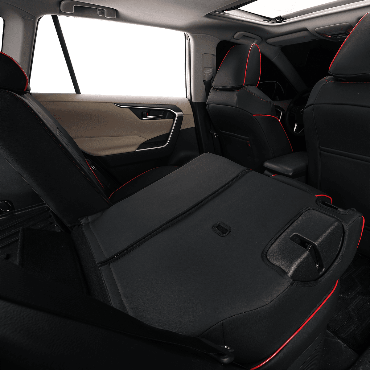 EKR Custom Fit Corolla Car Seat Covers for 2020 2021 2022 Toyota Corolla L LE - Full Set Leather Auto Seat Covers(Black with Red Trim)