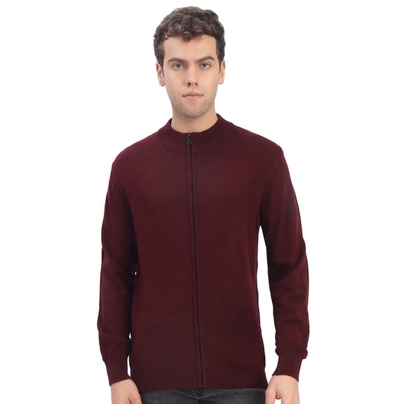 Cavardi Casual Men’s Full Zipper Sweater – Maroon | L