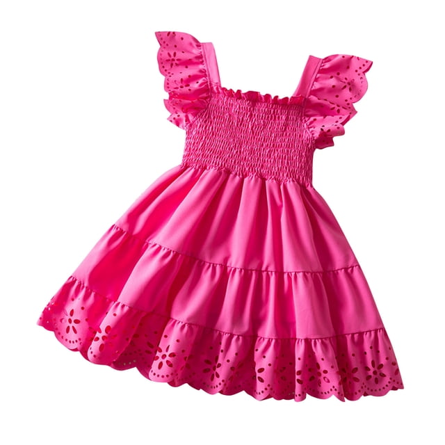 WRKEKC Robe d'Été pour Filles, Robe Décontractée pour Filles, Robe d'Été Sans Manches à Volants en Dentelle Col Rond Broderie en Maille Princesse avec Nœud 3 Ans
