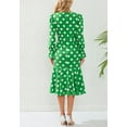 thumbnail image 4 of Polka Dot Print Ruched Ruffle Hem Dress for Women Below Knee Length Green Medium, 4 of 4