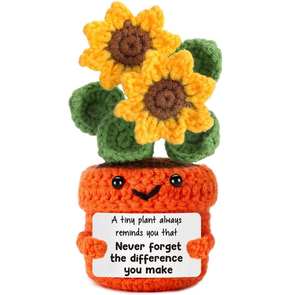 Figura de juguete LuoHere de ganchillo con forma de girasol, 13 x 7 x 7 cm, hecha a mano