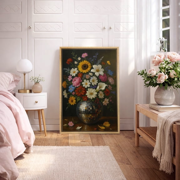 Framed Canvas Print Still Life Floral Wall Art Vintage Botanical Decorative for Living Room Bedroom - 16"x24" NATURAL