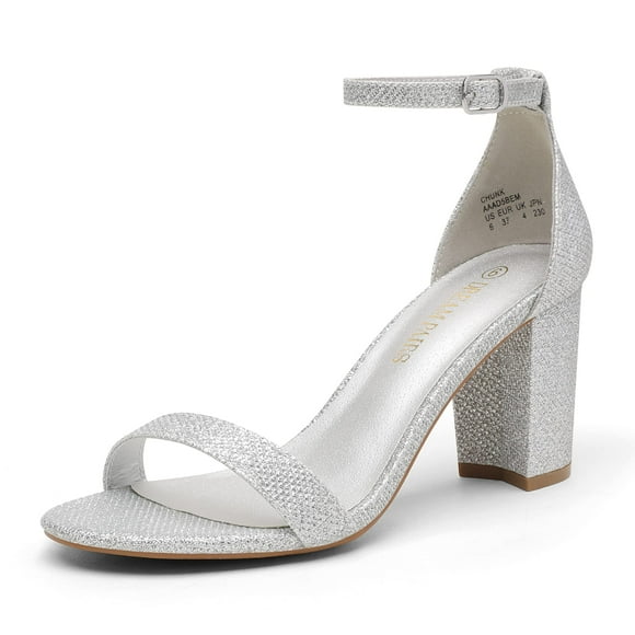 Zapatos DREAM PAIRS Tacón Bajo Grueso Plateado con Brillo