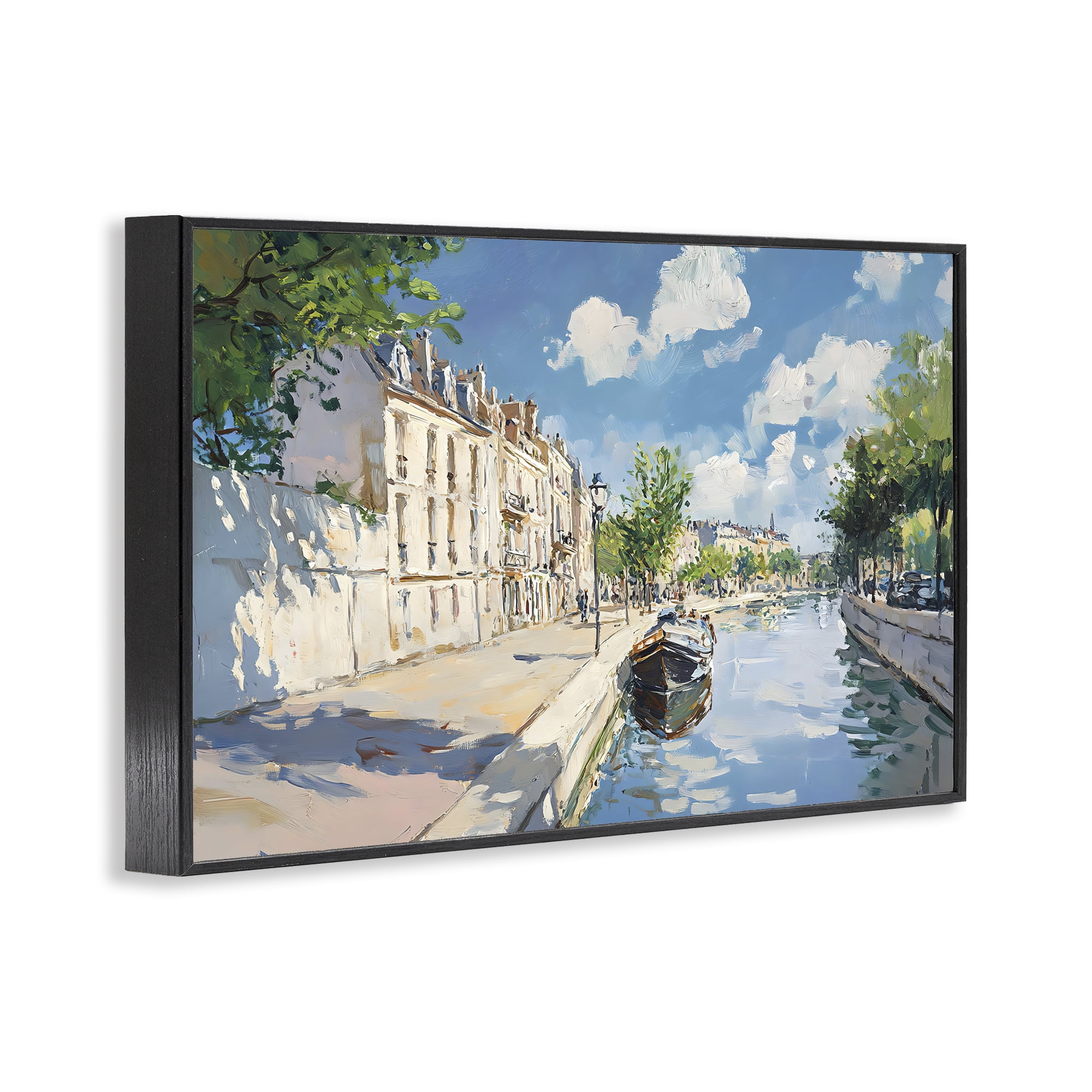 Stupell Industries Boat in Canal Summer Reflection Black Framed Giclee Art, design by Creative Studio