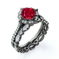 thumbnail image 4 of JeenMata 1.75 Carat Princess Cut Lab Created Ruby Wedding Set - Art Deco Ring Band - 18k Black Gold over Silver, 4 of 7