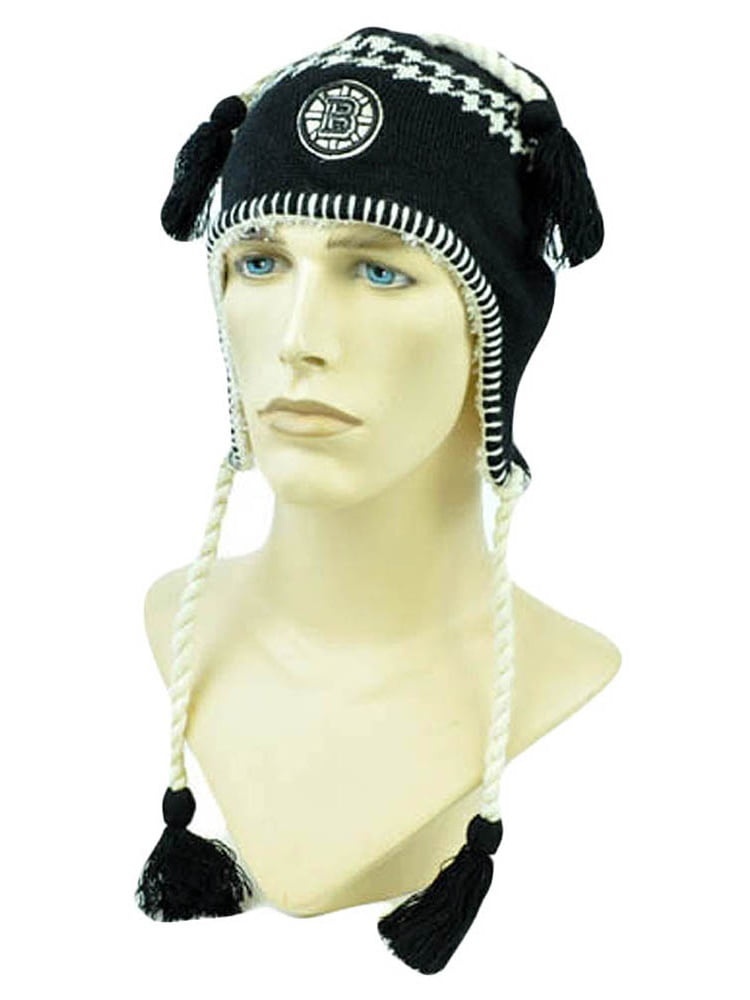 NHL LNH Zephyr Alpine Ear Flap Tassel Beanie Toque Fleece Knit Hat Boston Bruins