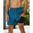 thumbnail image 3 of DAKIMOE Mens Swim Trunks Stretch Water Beach Shorts with Compression Liner 2 in 1 Quick-Dry Swimming Shorts with Zipper Pockets, Peacock Blue, L, 3 of 8