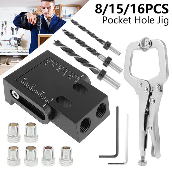 Tcwhniev Dowel Drill Joinery Kit WoodWorking Pocket Hole Screw Drill Bit Set, Black, 5/15/16 Piece