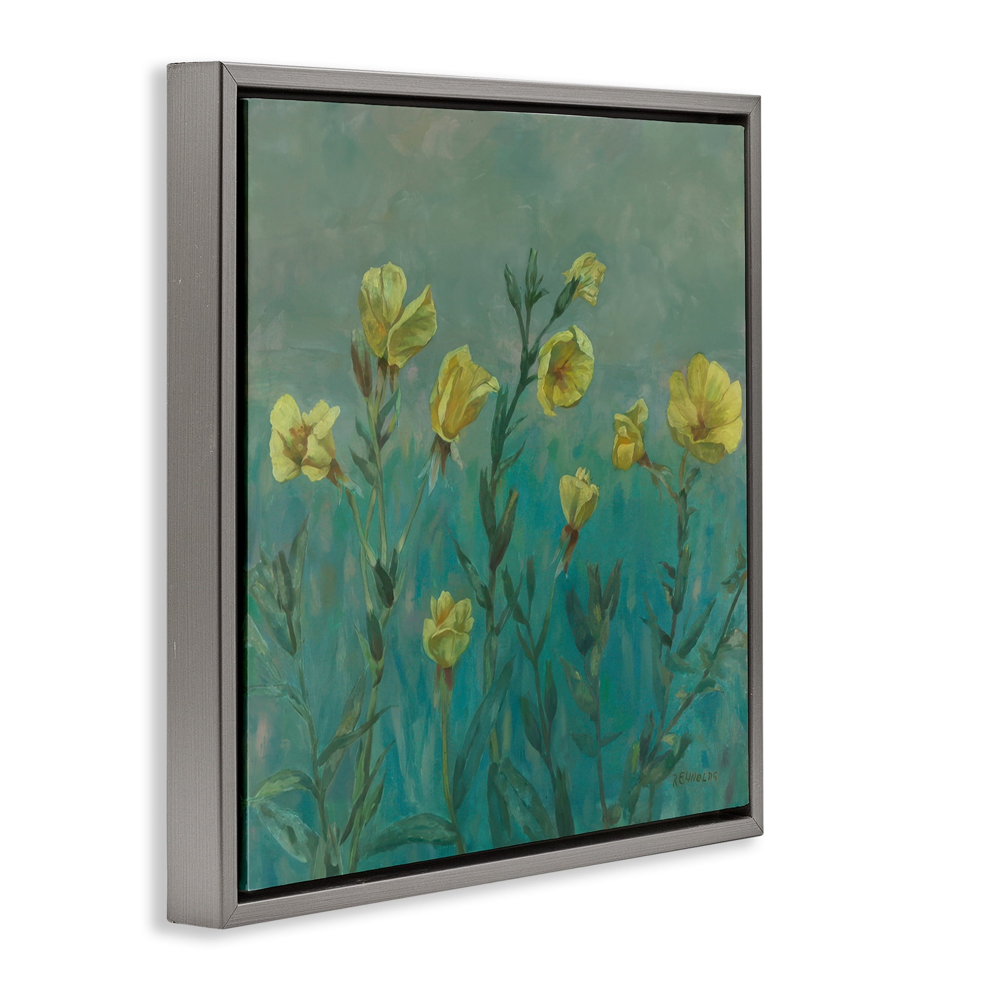 Stupell Industries Floral Buttercup Meadow Landscape & Nature Painting Gray Floater Framed Canvas Art Print Wall Art, 25 x 25