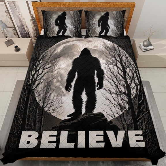 Lotusprinthandmade Bigfoot Quilt Bedding Set (White Binding) 5 Sizes (Made in Vietnam) (55x60), bigfoot themed quilt bed set, bigfoot pattern bedding