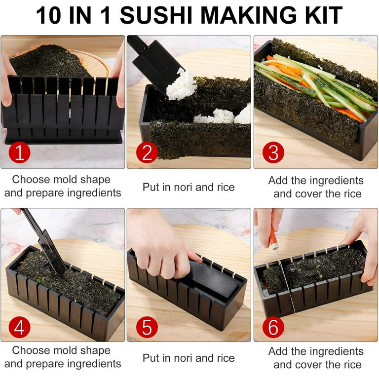 YiiMO Sushi Making Kit, 12pcs Sushi Maker, Fun Sushi Rice Roll DIY Tool Set  for Beginners, Easy to Clean Premium Plastic Plates Moulds Chopsticks